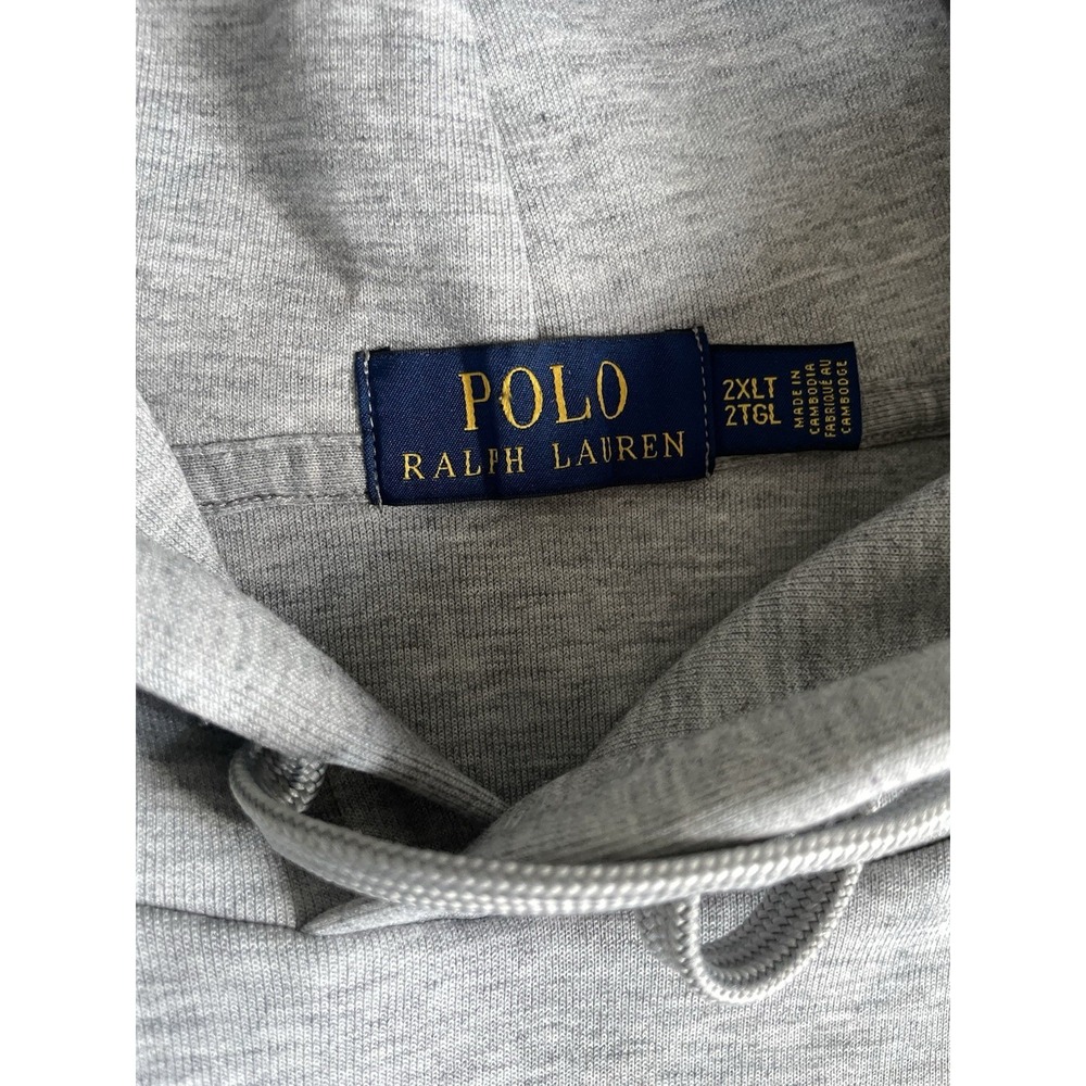 Polo Ralph Lauren Mens 2XLT Gray Pullover Sweatshirt Hooded Big Back Spellout - Picture 3 of 9